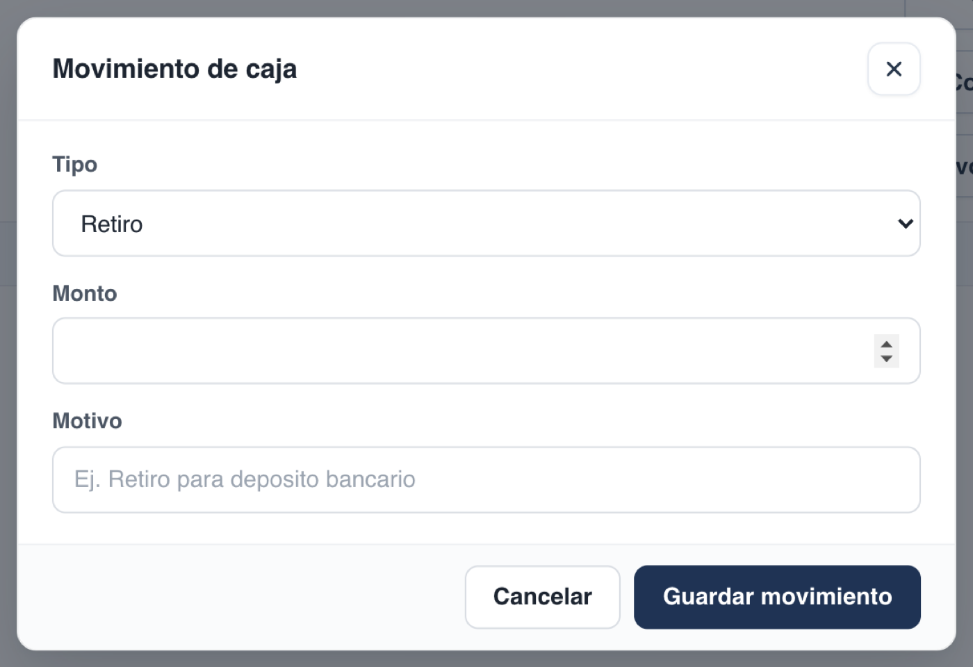 Ventana de movimientos de caja