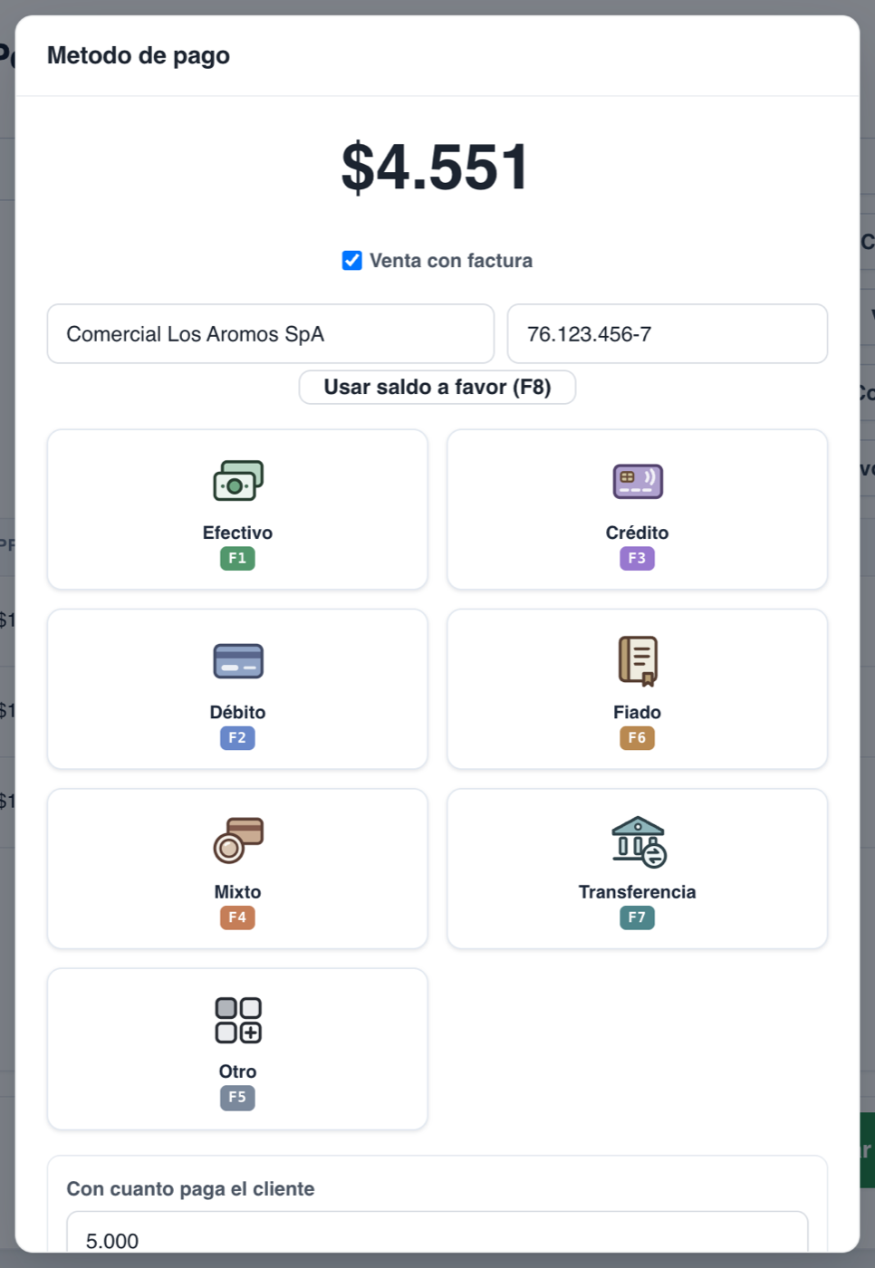 Venta con factura marcada, con razón social y RUT